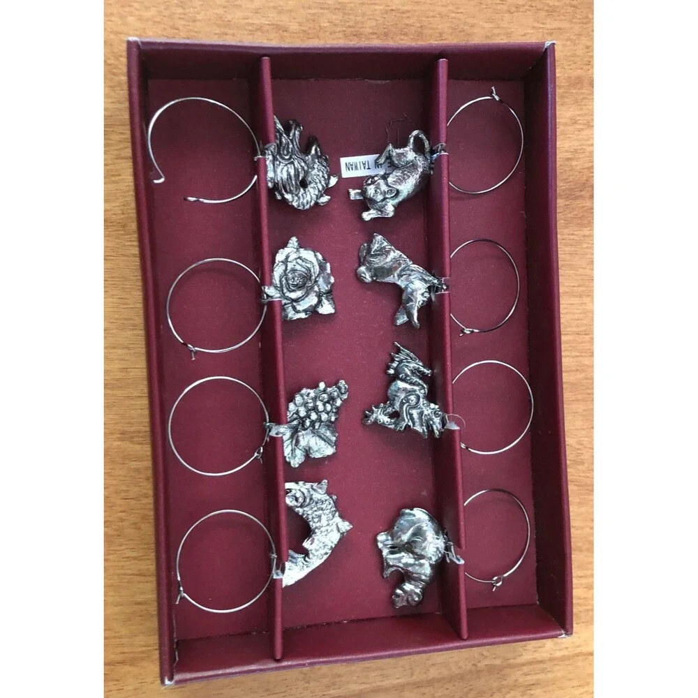 Arthur Court Wine Glass Charms Identifiers Lot of 8 Silver Rabbit Cat Fish Grape